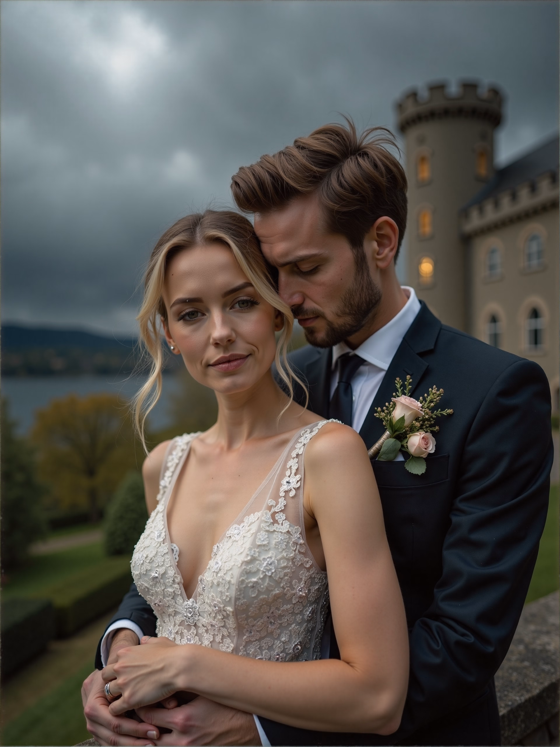 Romantic AI wedding photo pose generated from ordinary selfies
