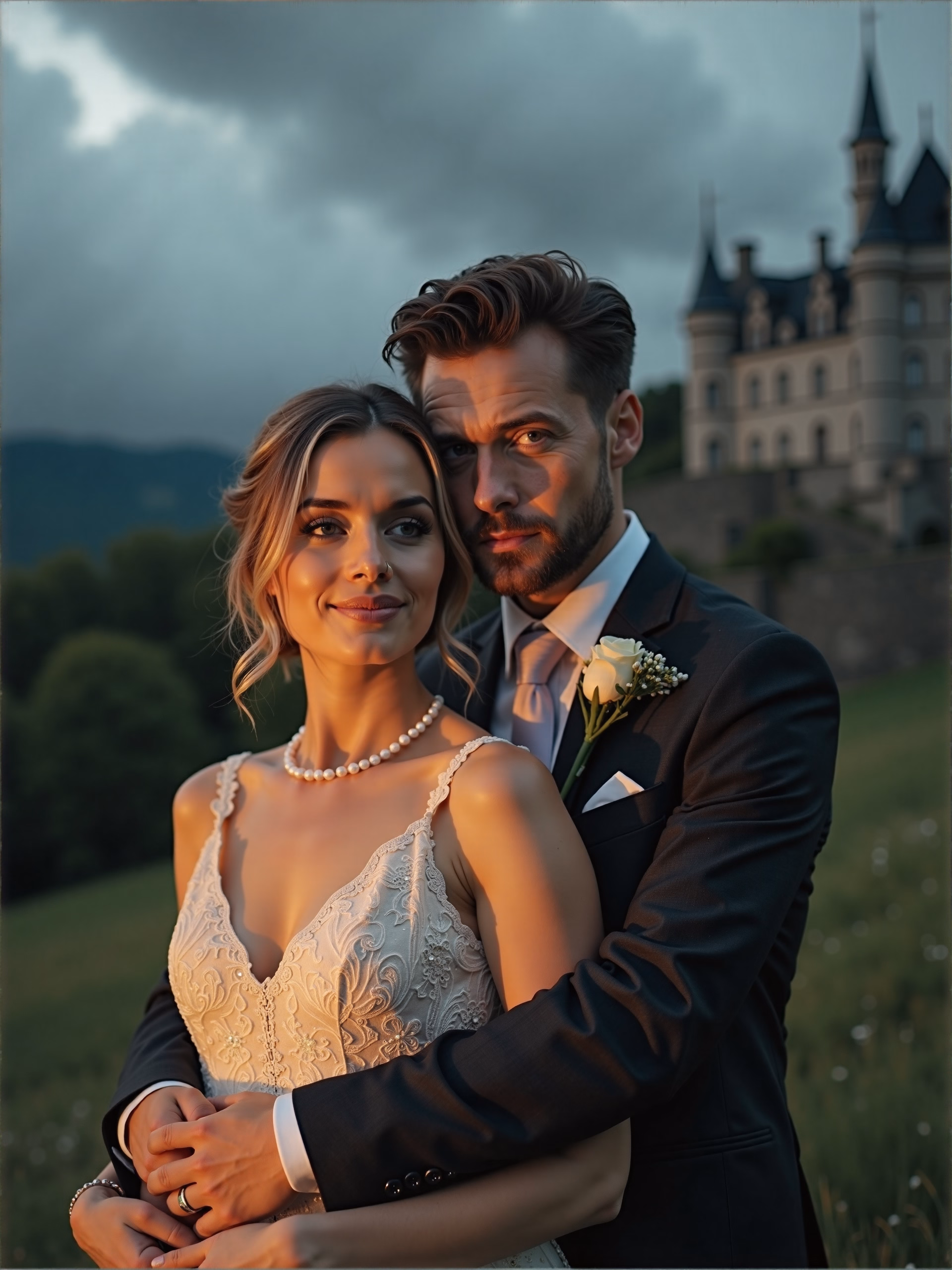 AI-generated wedding portrait of a bride and groom created from everyday photos